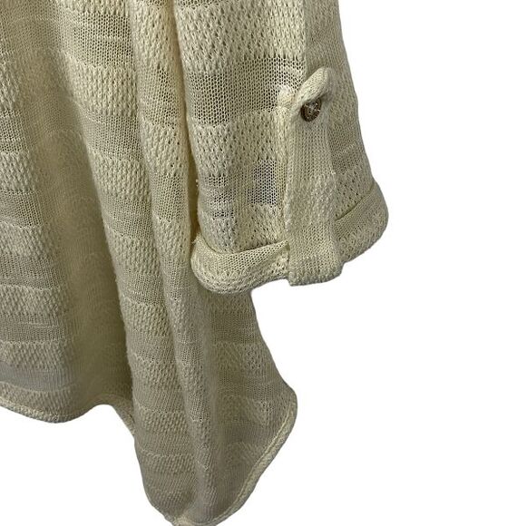 BCBG Maxazria XL Tunic Blouse Shirt Ivory Gold Button 3/4 Sleeve Semi Sheer - Picture 4 of 7